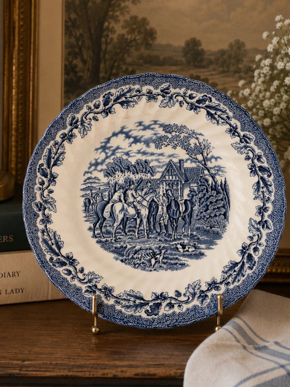 Royal Wessex Blue White Transferware 10” Plate Wall | Fox Hunt English Cottage